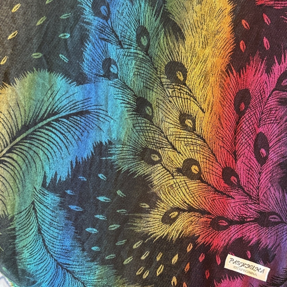 Peacock Feather Rainbow Pashmina Shawl Wrap Scarf Fringe Size OS - Picture 8 of 11